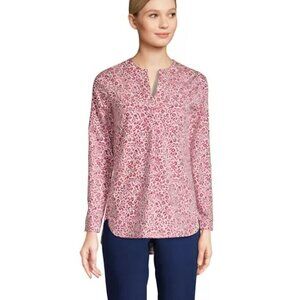 Lands' End Wrinkle Free No Iron Split Neck Soft Tunic Top Size S